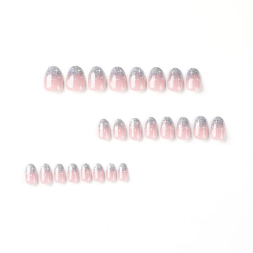 DAIIIBABYYY  -  24 PCs Short French Minimalist Glitter Nails with 1 Jelly Gel and 1 Nail File